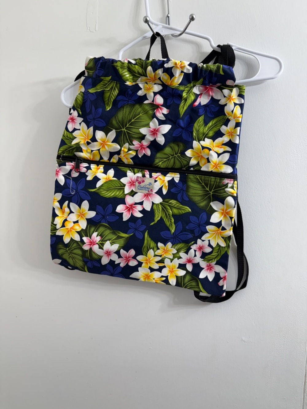 Floral Drawstring Backpack - Blue Tropical Print